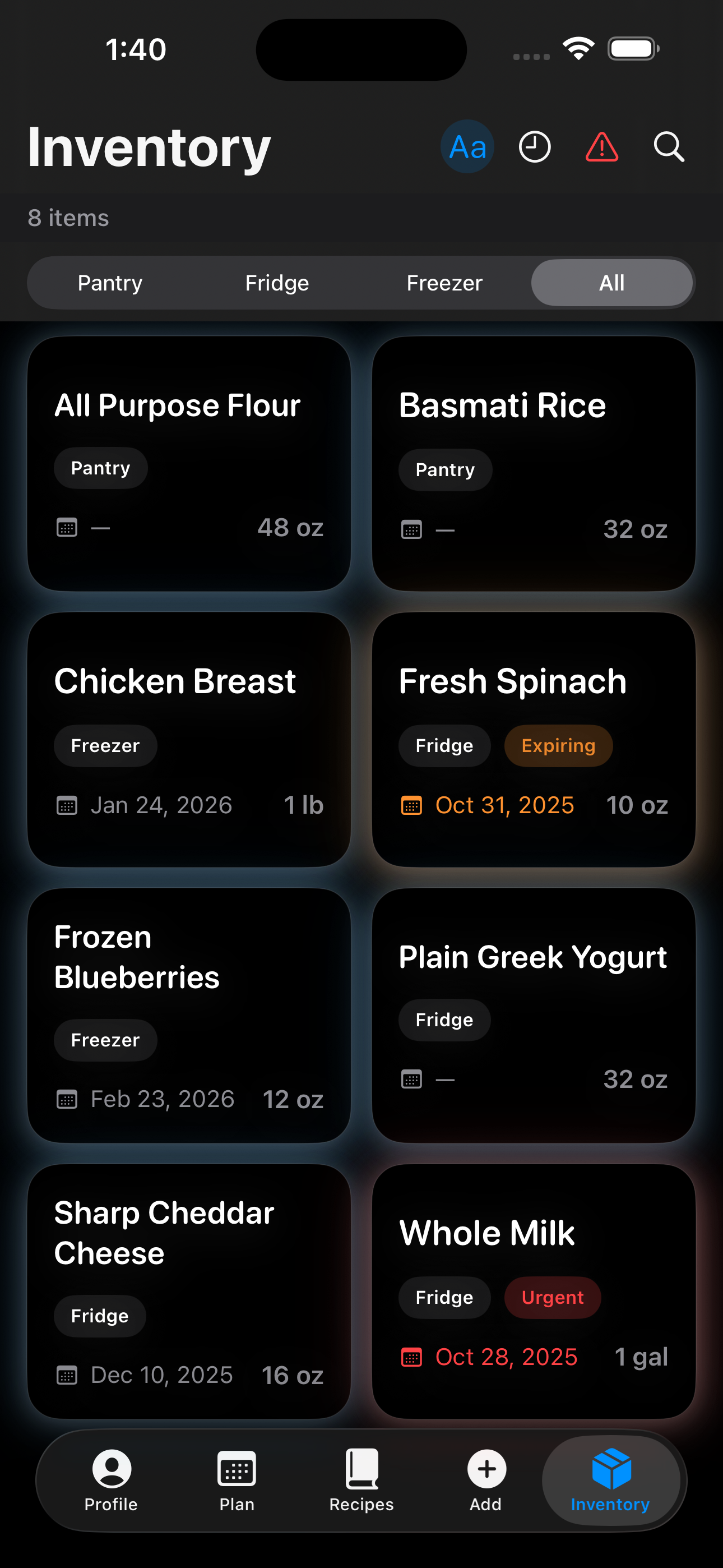 Hearth app inventory screen