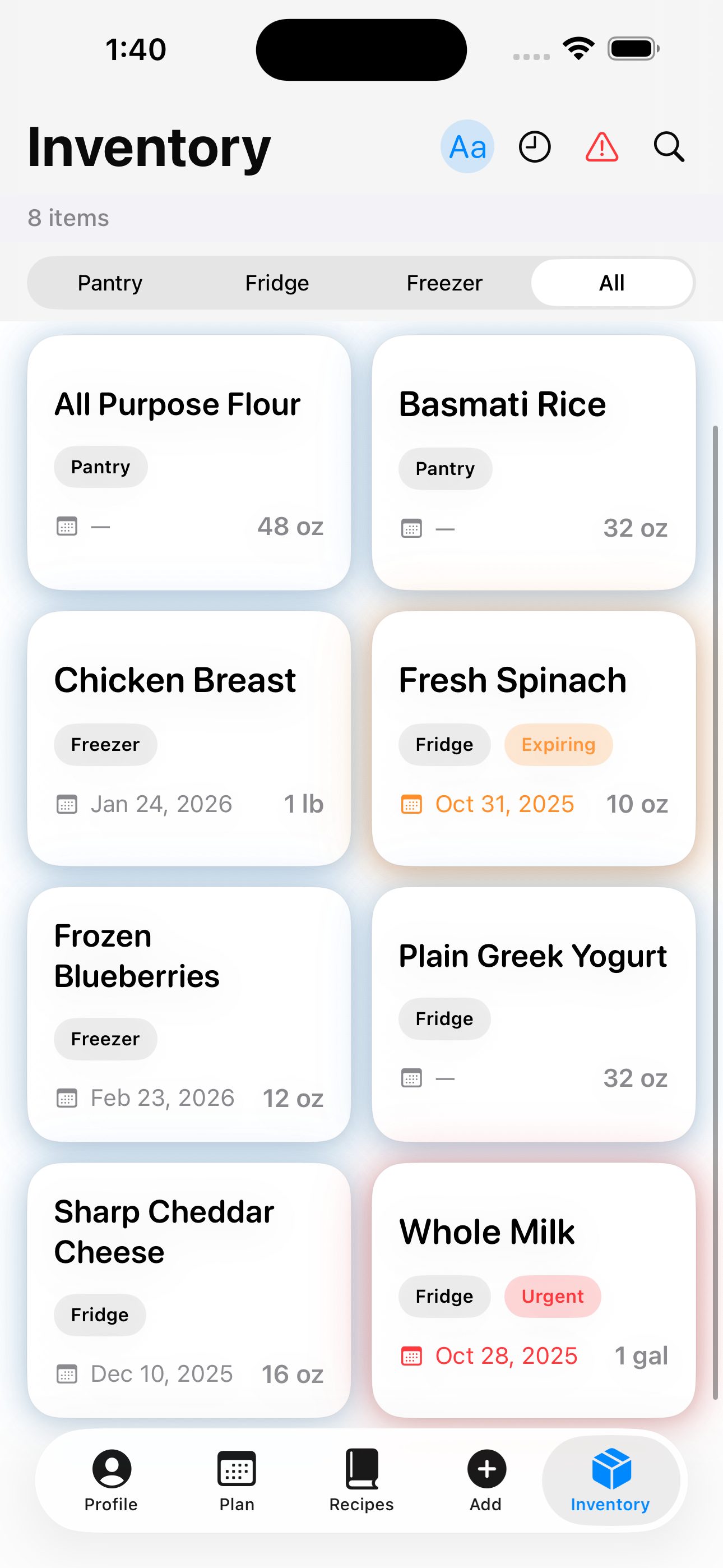 Hearth app inventory screen